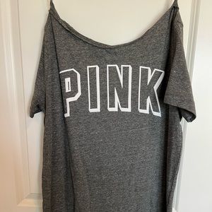 Oversized PINK Off Shoulder Womens Shirt - XS